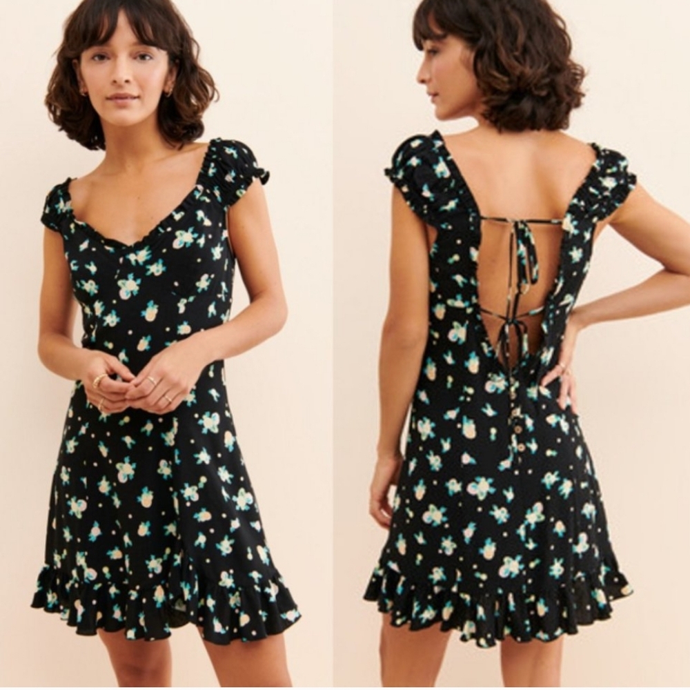 Free People "Like A Lady" Black Floral Lace Up Mini Dress Festival Casual Small